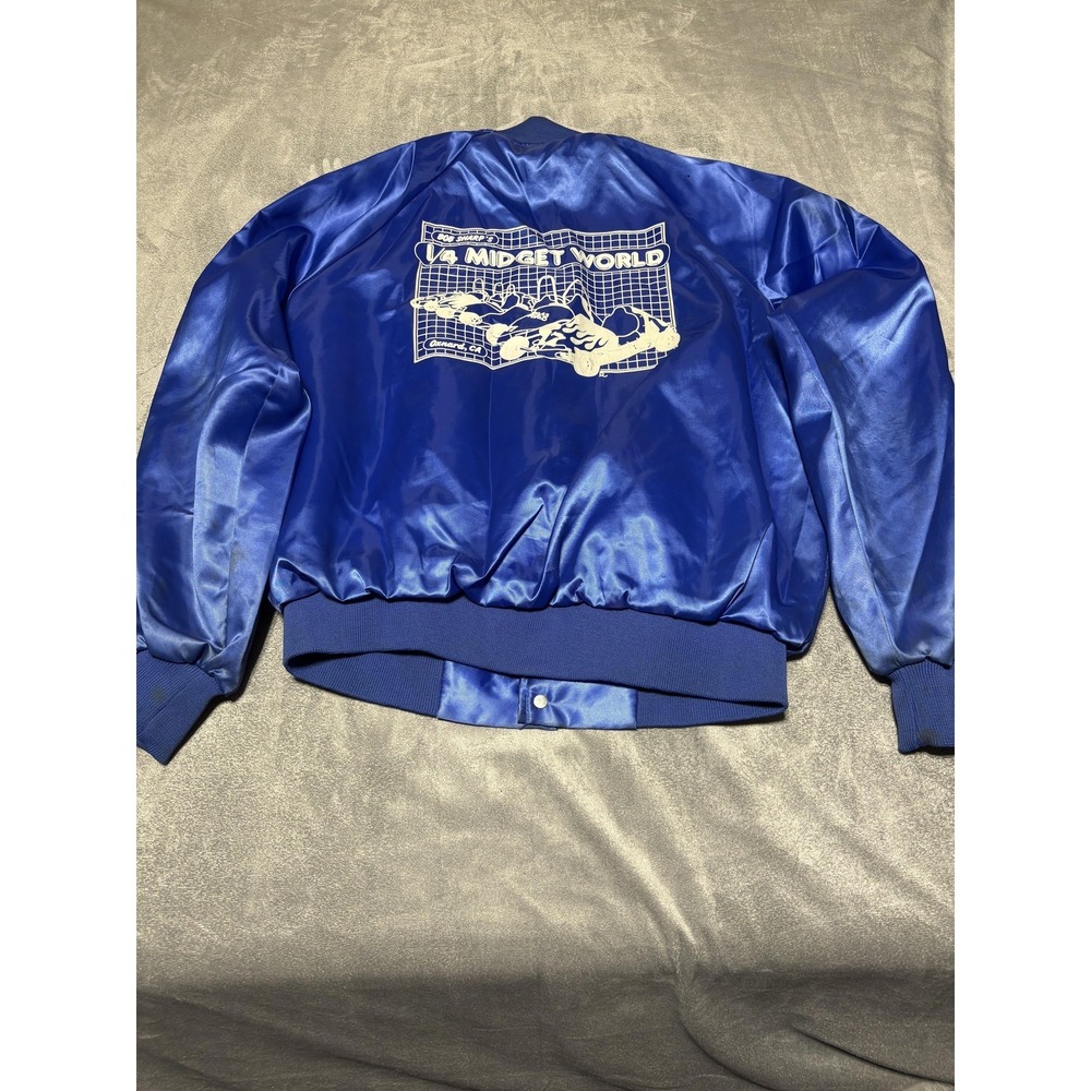 Vintage Auburn Sportswear Mens Large "Bob" Blue Snap Jacket Race Car Lined